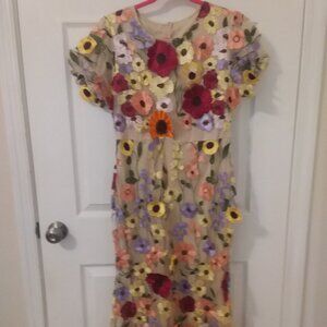 NWOT gorgeous chiffon dress with colorful 3D flowers  women's large